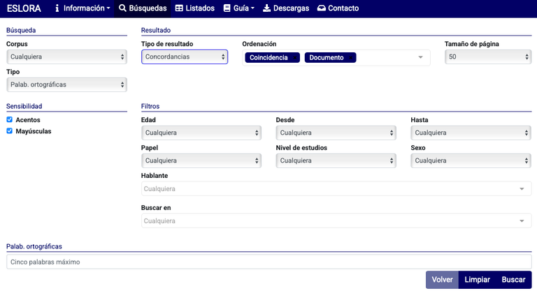 Demostración de uso de la aplicación de búsquedas del corpus ESLORA